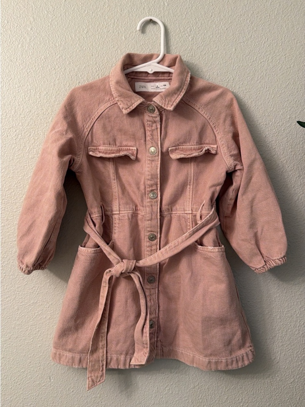 Zara Kids Pink Belted Denim dress 4y
